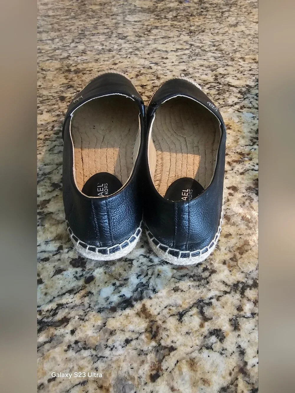 Michael Kors Black Leather Espadrille with Natural Jute Trim Size 5